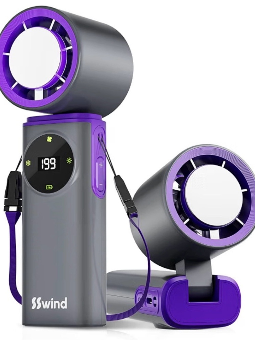 NEW - Portable Handheld Fan with Ice Cooling, 199 Levels Stepless Speed, 20H